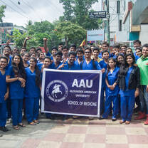 Group of student with banner