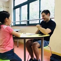 Goofing off with students in China Teacher goofing off with students in China