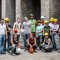 A group of archaeology students at Colloseo dig