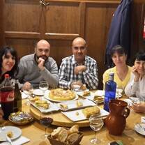 group eating at a dinner table 