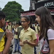 Volunteer leaving school after volunteer work in Rishikesh, India with The Tarzan Way