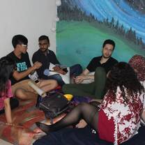 Discussion with international volunteers in The Tarzan Way volunteer house in Delhi, India