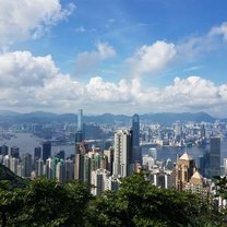 A wide, overhead shot of central Hong Kong and Kowloon, as seen from from the south on Victoria's Peak