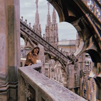 On top of the Duomo di Milano overlooking the city.