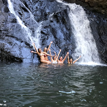 Swimming in a waterfall