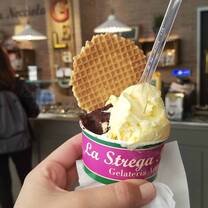 Gelato and and a waffle. 