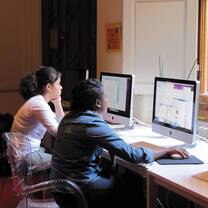 Students working on computers at school. 