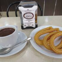 Traditional chocolate drink and pastry. 