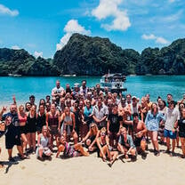 large group of tourists at Halong Bay