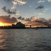 Sydney sunset from Mrs. Macquarie's Point in the Royal Botanic Gardens