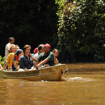 Students travelling along the Essequibo River, Guyana