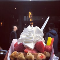 I took this photo of a waffle which is typical belgium snack that I really loved!