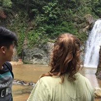 Admiring the waterfall