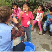 Children brush their teeth once a day at SKIP to learn this healthy habit
