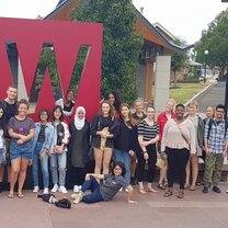 Me and my friends in front of the WSU sign