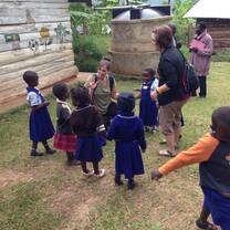 Volunteers having fun with kids.