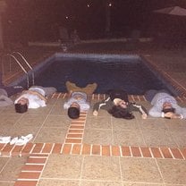 Relaxing by the pool on the first night