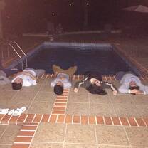 Relaxing by the pool on the first night