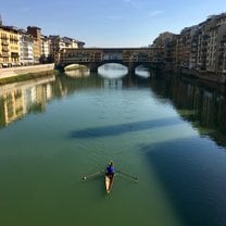 A photo of a kayak under the Ponte Vecchio 