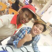 With my workmate as I was working as a cashier in Dubai