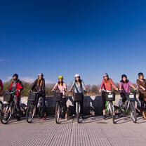 Students riding bicycles