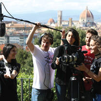 NYFA students filming in Florence at Plaza Michelangelo.