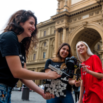 Three female students filming in NYFA Florence