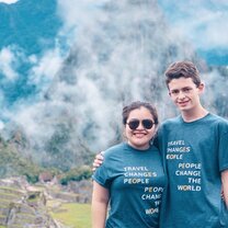 Patty Valencia, EdOdyssey's study abroad coordinator, with student during their day at Machu Picchu Excursion to Machu Picchu - Study Abroad EdOdyssey