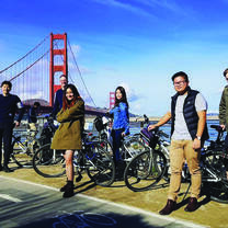 Berkeley students in front of the Golden Gate Bridge