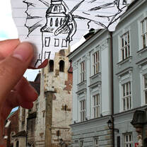 Krakow, Poland, with a dragon drawn onto the photo.