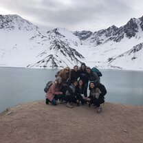 Friends and I at Embalse el Yeso, a famous mountain in Cajón del Maipo, Chile (45 minutes outside of Santiago)