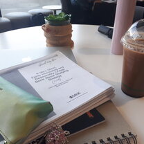 At library cafe with iced mocha
