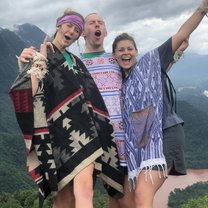 Viewpoint hike in Nongkhiaw (sporting some locally hand-made ponchos) 