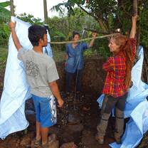 Building a shower at our camp