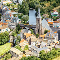 Aerial photo of France town with cathedral