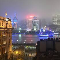 Hazy view of the Pearl Tower from the Bund
