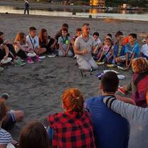 Outdoor classroom learning from volunteers for a variety of countries. 