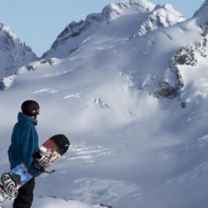 Snowboarding in the mountains