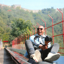 Sliding down the toboggan ride at the Great Wall of China