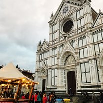 The Santa Croce Cathedral in the Piazza de Santa Croce and Christmas market 