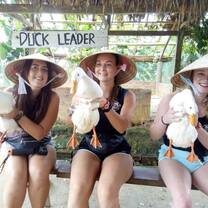 Holding ducks and feeding them 