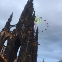 This was taken during the Christmas market and is a view of the Scott monument from the ground. 