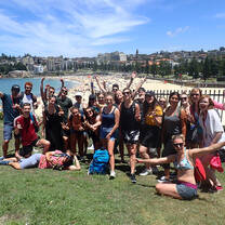 Bondi-Beach-Yoga-lesson-8-Day-Sydney-Adventure-Grabatour-Travel