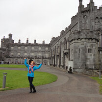 A student posting in a silly way