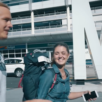 girl at airport with bag