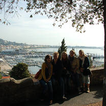 Students pose for a photo overlooking Nice