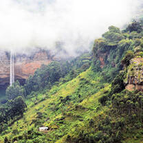 Views of a waterfall in the Ugandan mountains