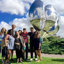 Students with Floralis Generica in Buenos Aires, Argentina