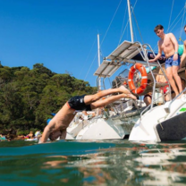 Jumping off the boat near Sydney Harbour.