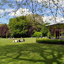 Students enjoy the park on a warm day